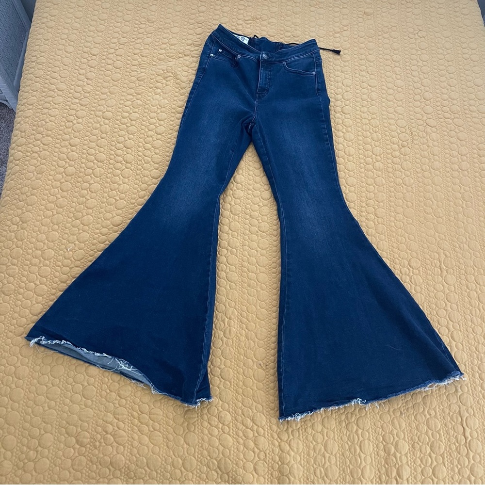 Free People CRVY Super High-Rise Flare Jeans w/ Lace-Up Back Detail